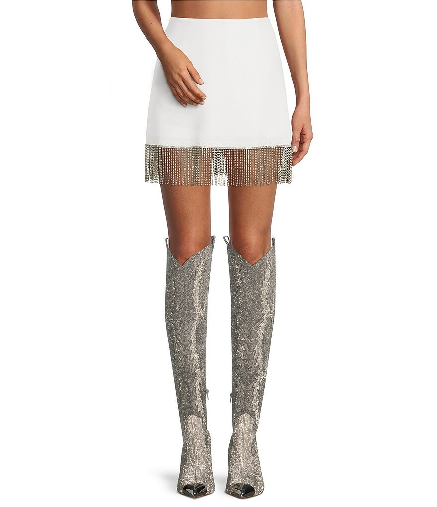 

Gianni Bini Юбка из крепа Dixie со стразами и бахромой, белый