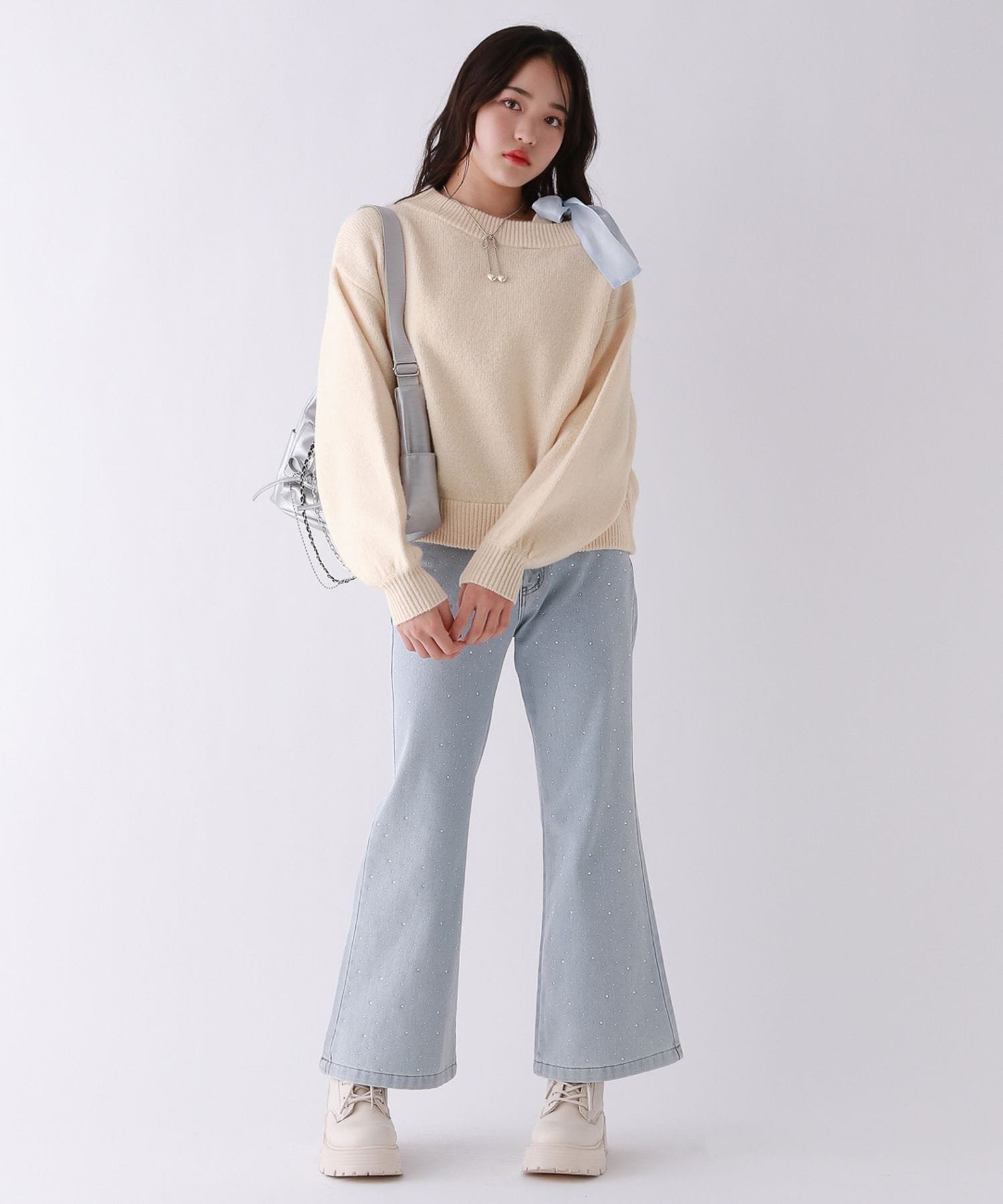 Вязаный топ с открытыми плечами и лентами Repipi armario, Gray 15