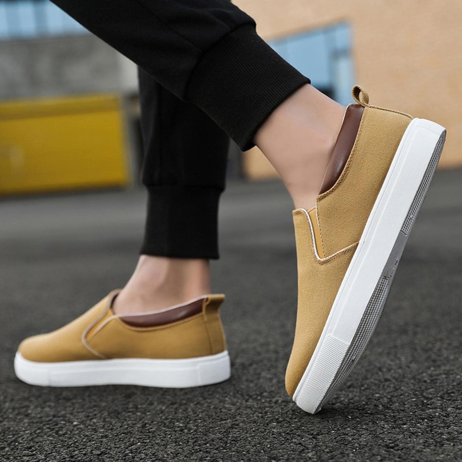 Мокасины Hbeylia Slip On, модные кроссовки для мужчин, повседневные дышащие низкие тканевые кеды, унисекс, классические низкие тканевые кроссовки для прогулок, вождения, мокасины, ботинки для мужчин для активного отдыха на открытом воздухе, хаки — фото 4