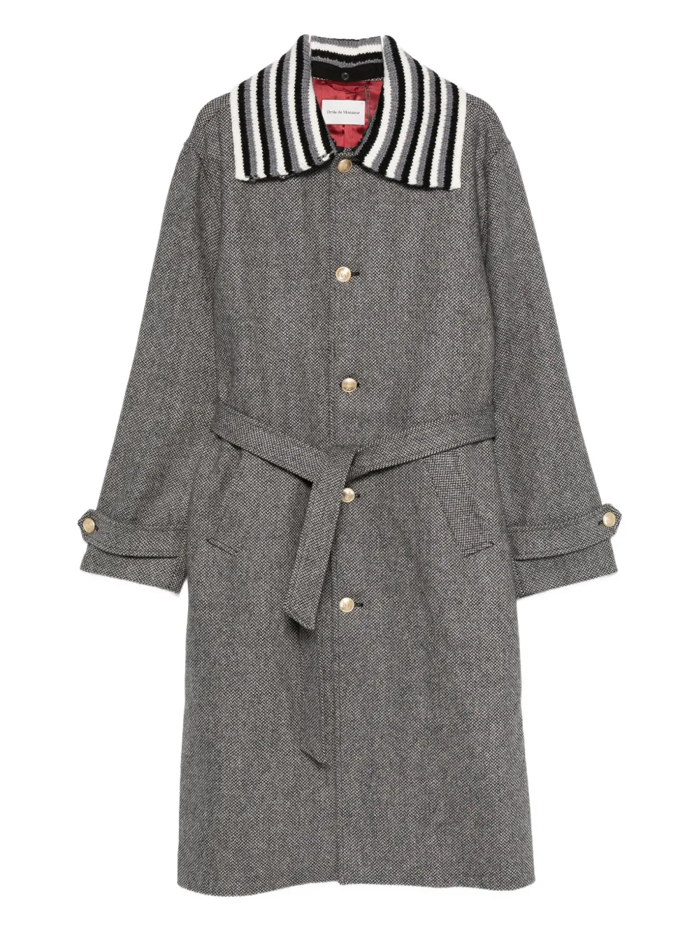 

Пальто в полоску с поясом Drôle De Monsieur, серый