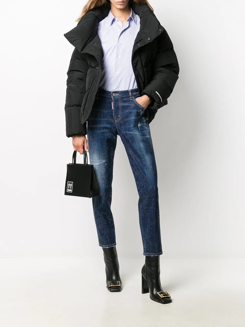 

Укороченные джинсы скинни с заклепками DSQUARED2, синий