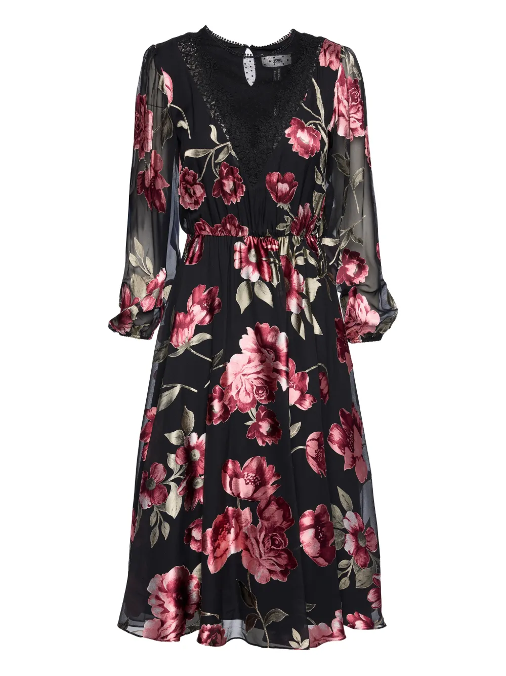 

Кружевное миди-платье с цветочным узором Nissa, черный