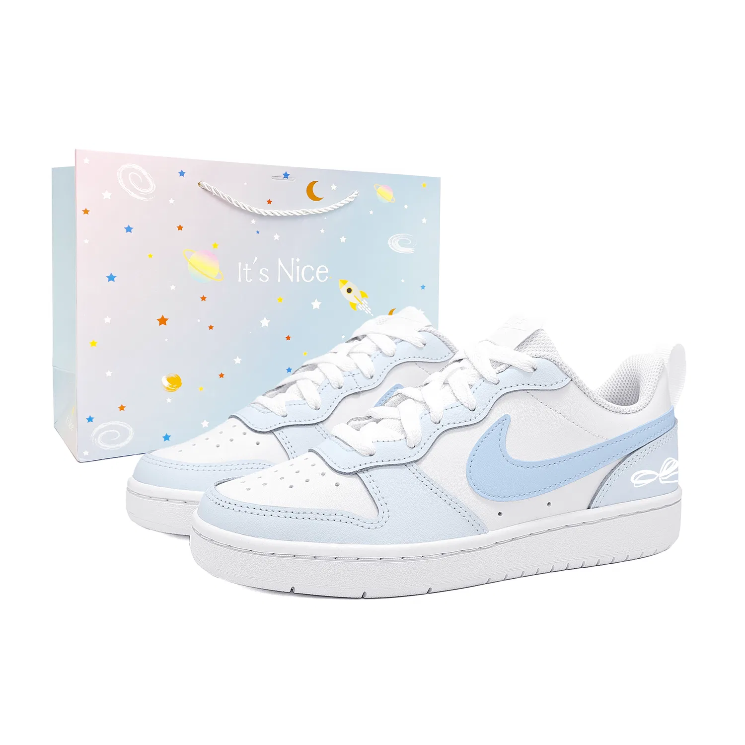 Кроссовки детские кожаные Nike Court Borough Light Blue Sweetheart Knot