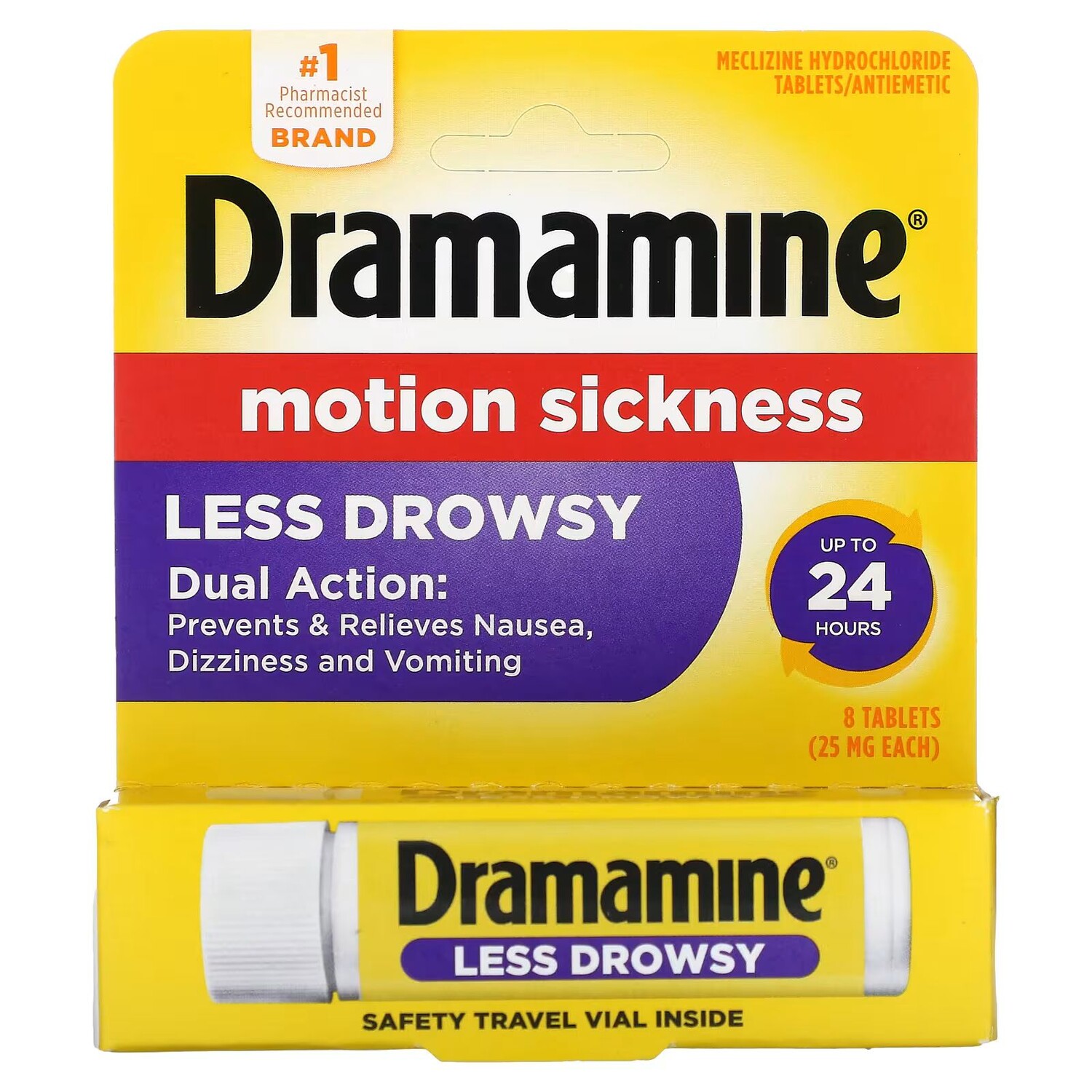 

Драмин, средство от укачивания, меньше сонливости, 25 мг, 8 таблеток Dramamine