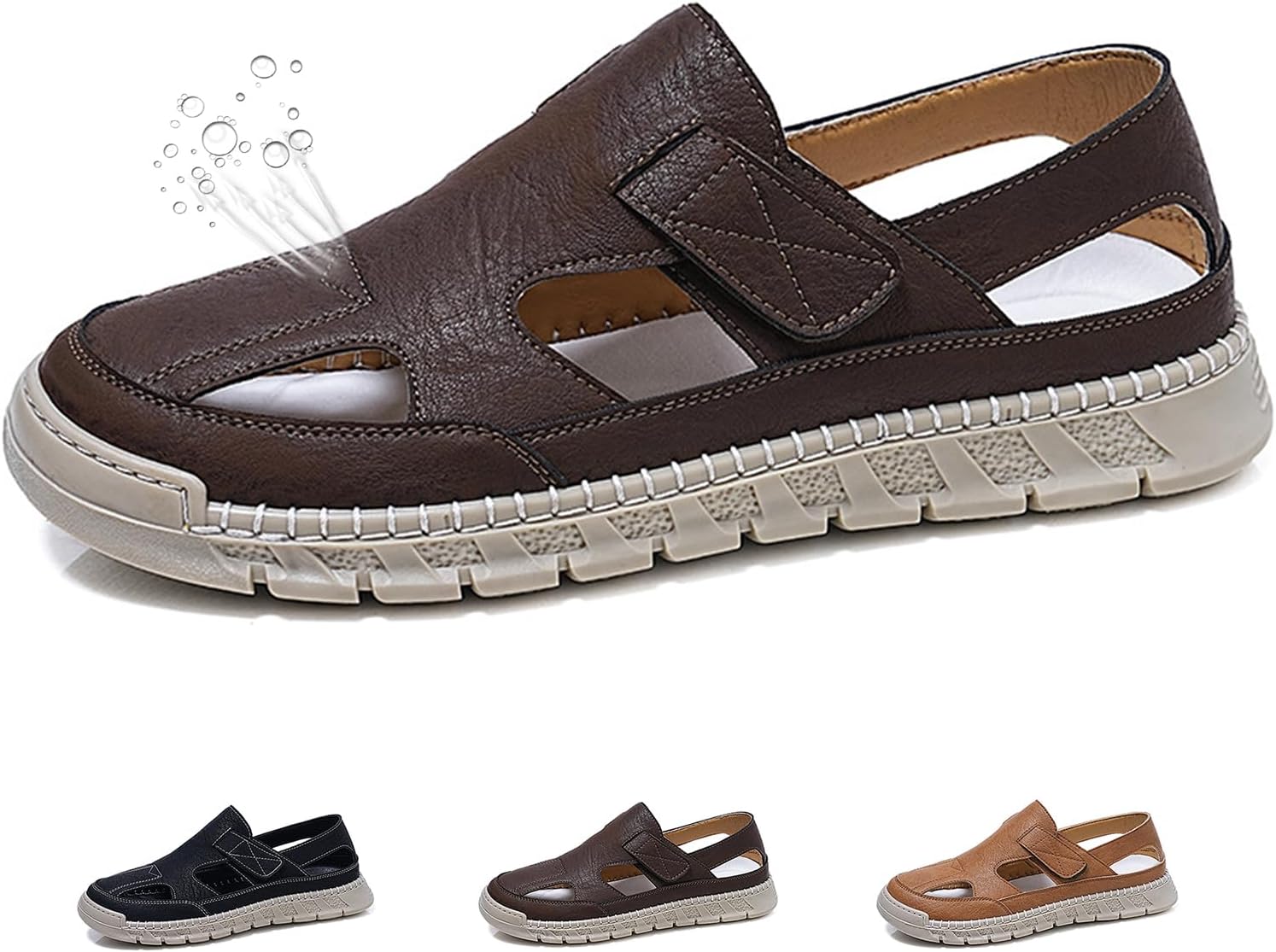 

Кожаные сандалии для мужчин Легкие, дышащие, регулируемые, противоскользящие Мужские сандалии с вырезами для походов, спортивные, повседневные, водные, пляжные, уличные Generic, коричневый