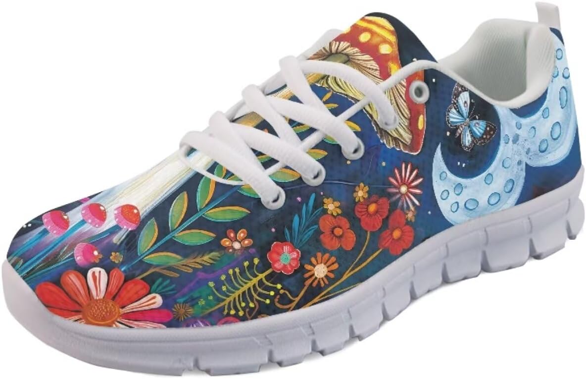 

Женские кроссовки с мягкой подошвой для спорта, фитнеса, путешествий, работы, прогулок и тенниса Getelinseng, Mushroom Butterfly Flower