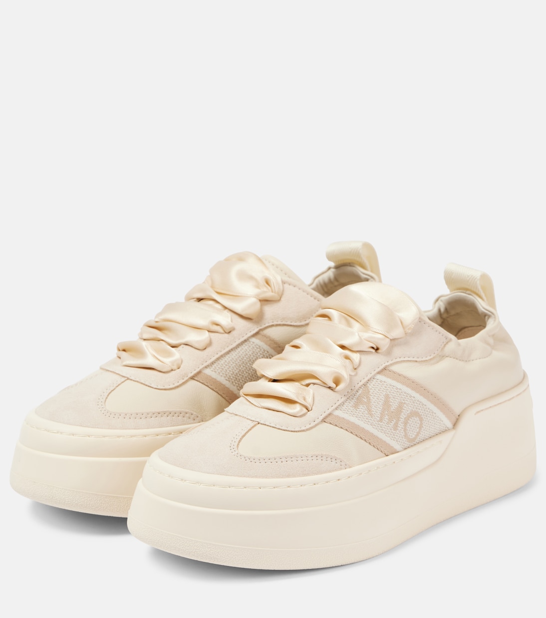 Кроссовки на платформе из кожи с замшевой отделкой Ferragamo, Bone — фото 4