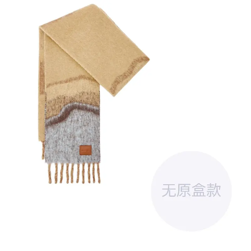 

LOEWE Шерстяной вязаный шарф с альпакой и кожей, Camel