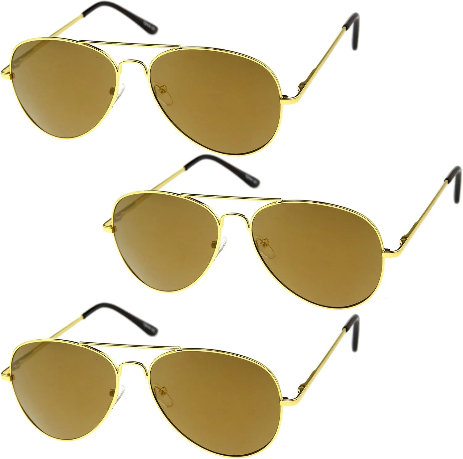 

Солнцезащитные очки-авиаторы zeroUV Classic с металлической оправой, пружинными шарнирами, цветными зеркальными линзами, диаметр линз 56 мм, 3-pack | Gold