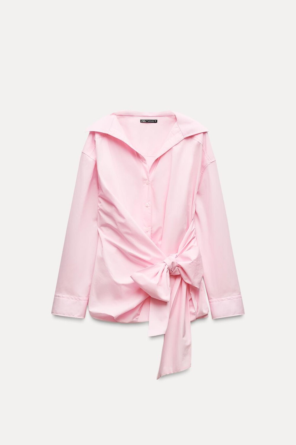 

Рубашка из поплина оверсайз с бантом ZARA, розовый