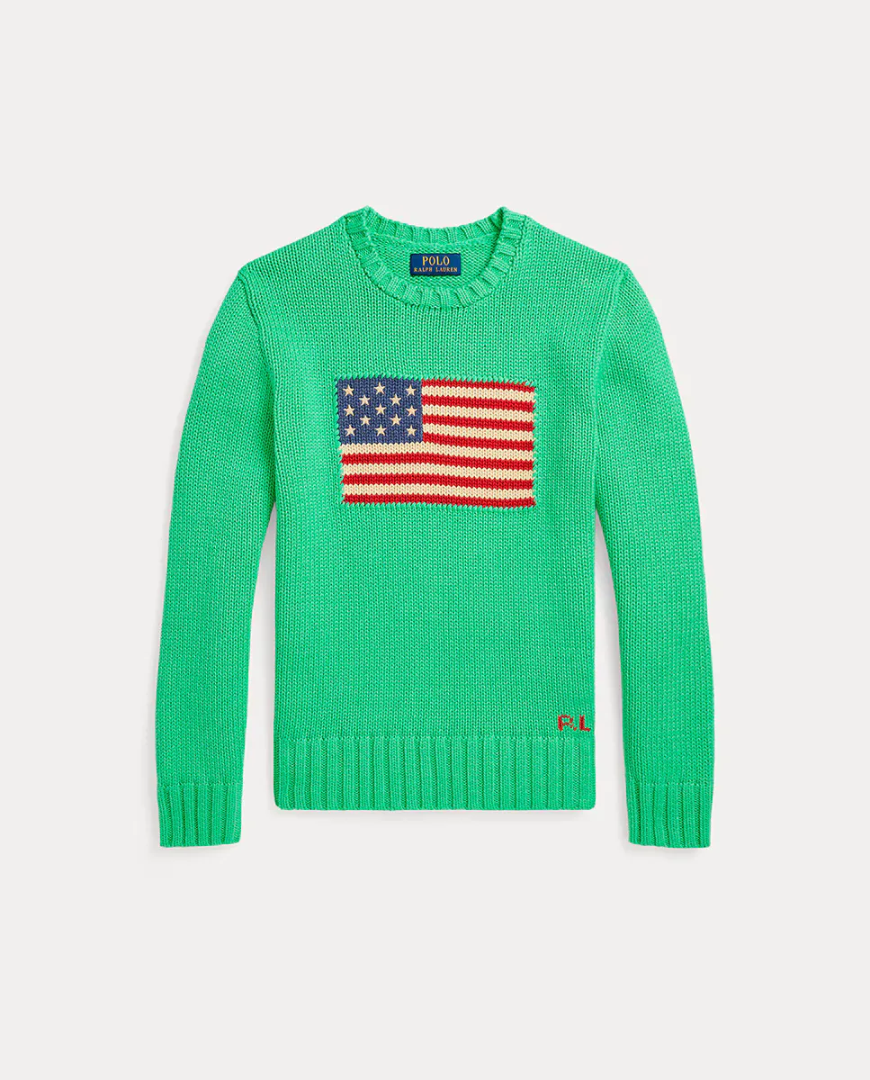 

Хлопковый свитер унисекс с флагом США Polo Ralph Lauren, зеленый