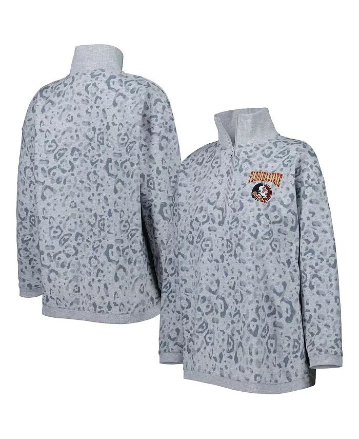 

Женский свитшот с леопардовым принтом Heather Grey Florida State Seminoles и молнией четверть четверти Gameday Couture