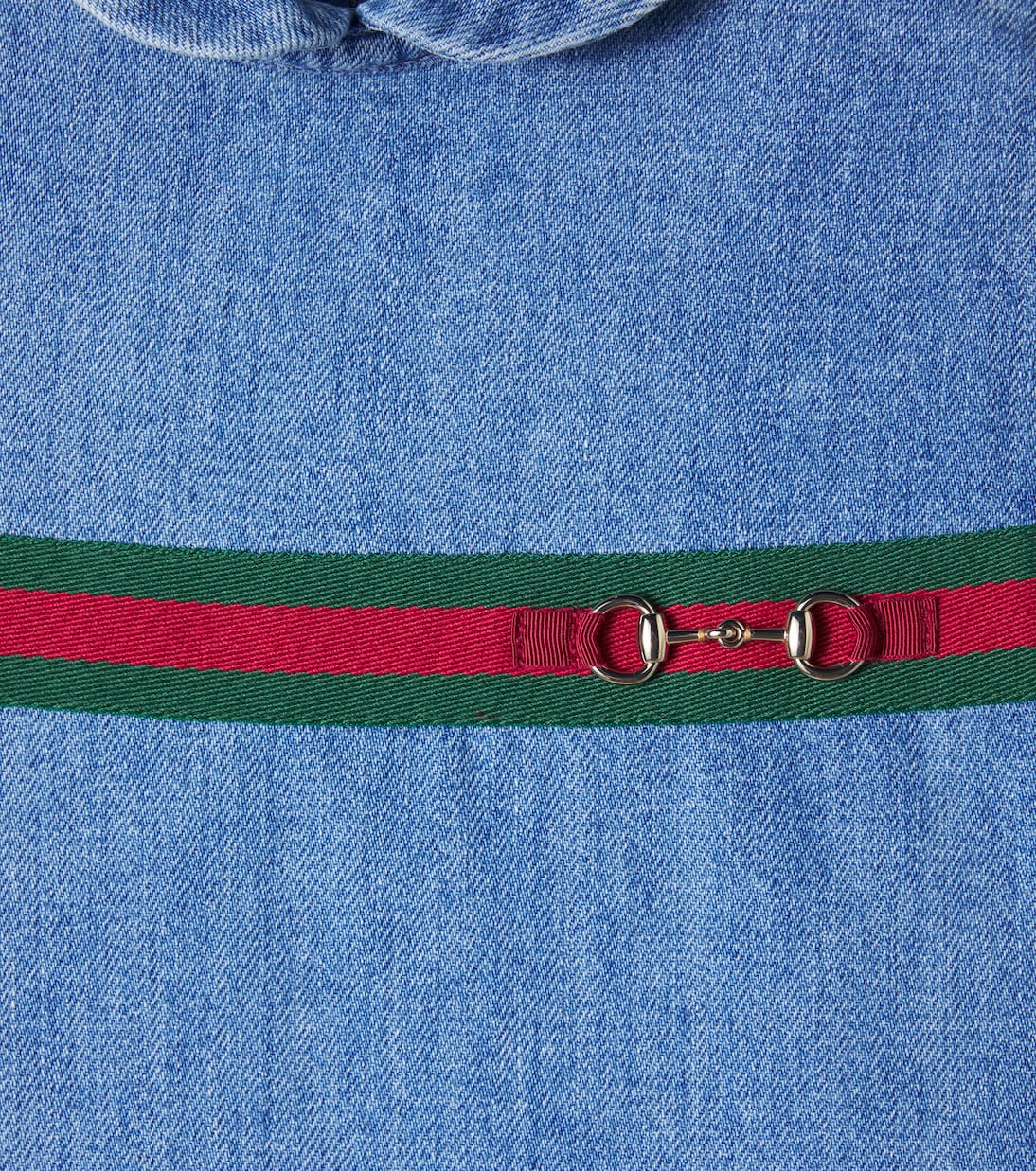 Платье деним с полосками и пряжкой Horsebit Gucci Kids, Light Blue/Mix — фото 3