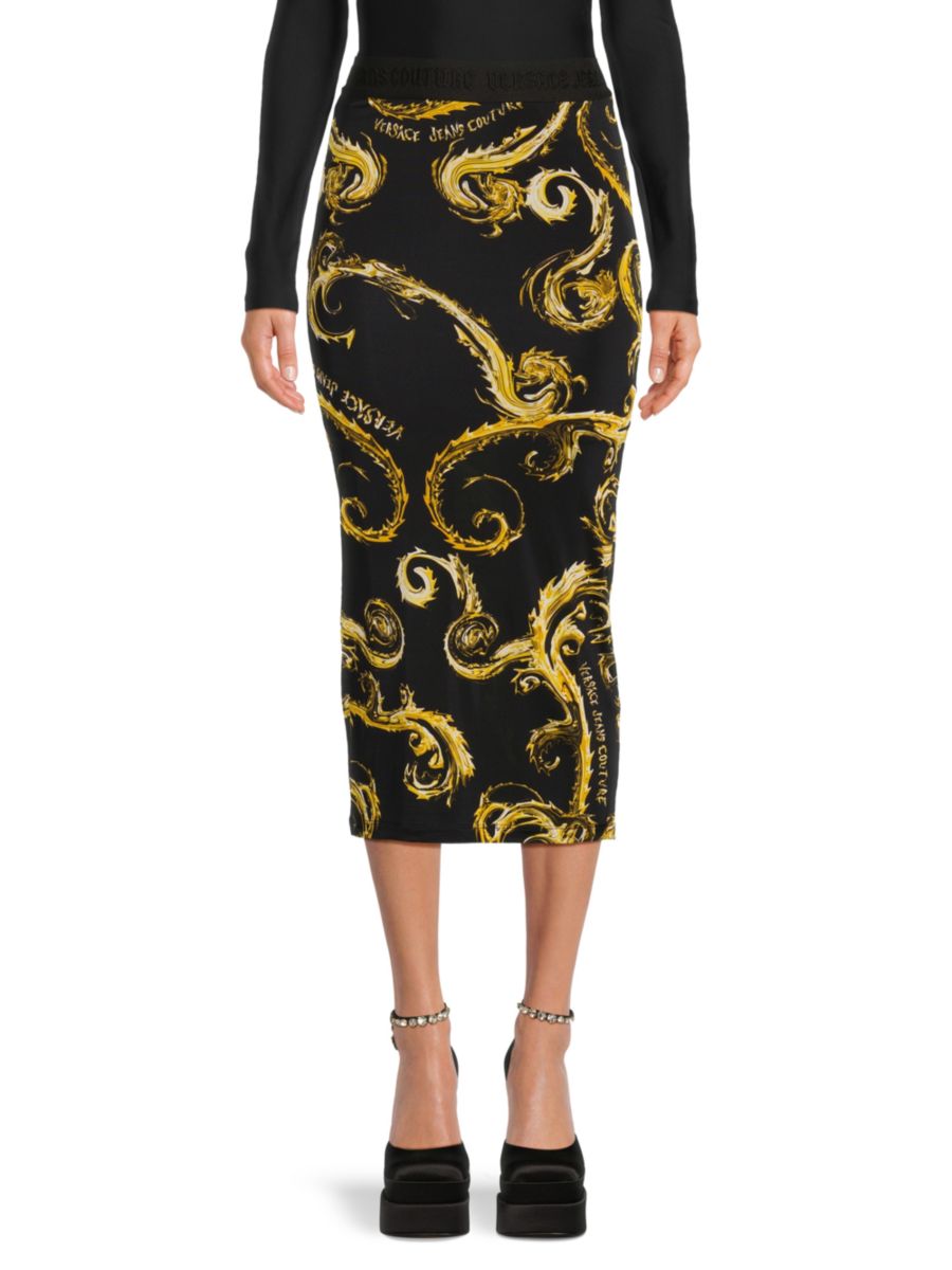 

Юбка-футляр миди в стиле барокко Versace Jeans Couture, цвет Black Gold
