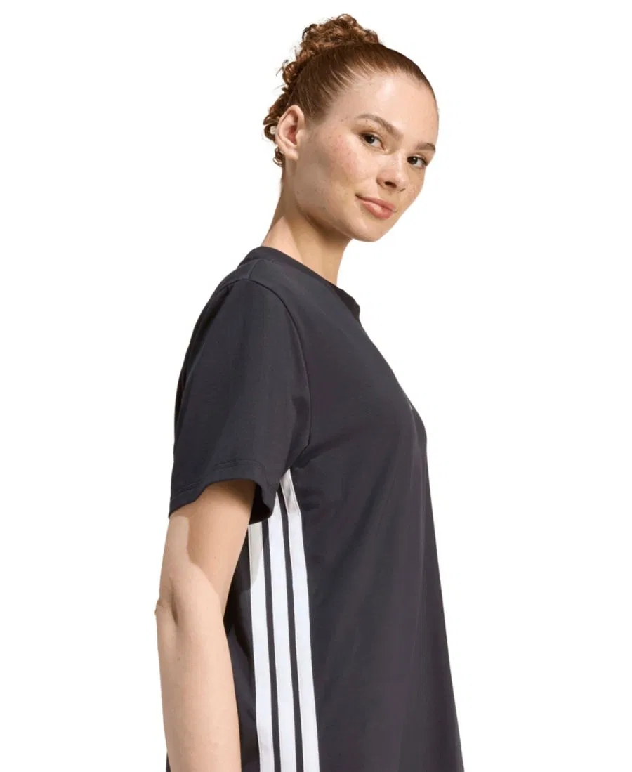 Женская футболка-платье с круглым вырезом и тремя полосками Adidas, черный — фото 3