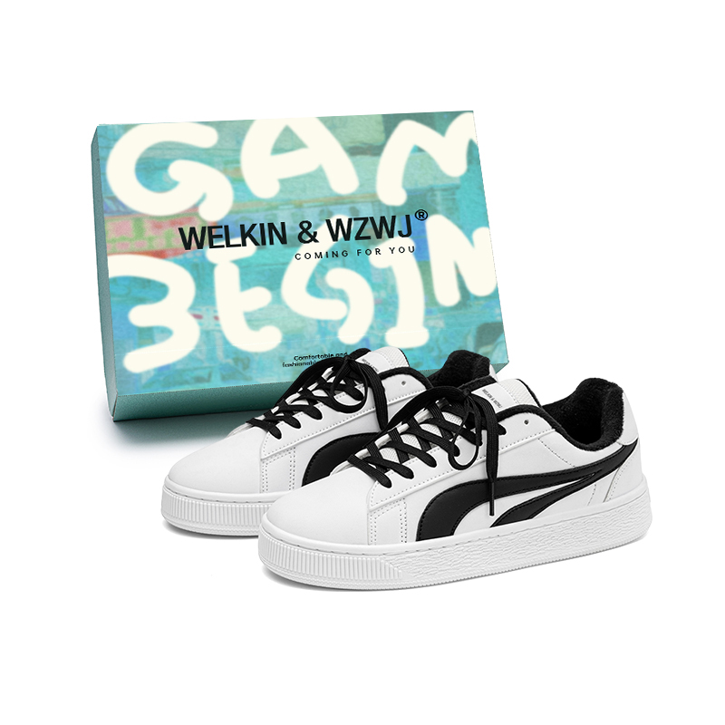 

Скользостойкие износостойкие низкие скейтерские кеды унисекс WELKIN&WZWJ, белый fleece-lined