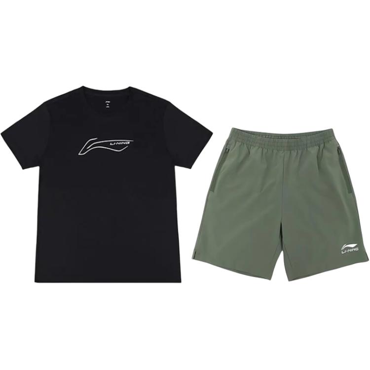 

LiNing Повседневная спортивная одежда унисекс, черный short-sleeved t-shirts+thyme зеленый sports shorts