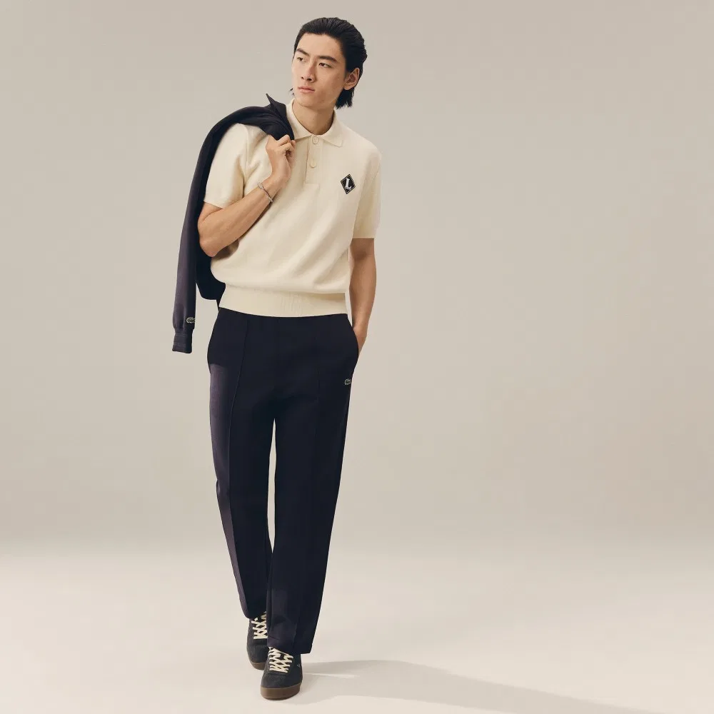 Мужские спортивные брюки MIF Double Face из хлопка и полиэстера, тёмно-синие, от Lacoste