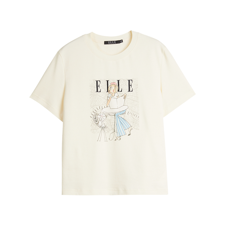 

Футболка женская с круглым вырезом тонкая ELLE, бежевый желтый