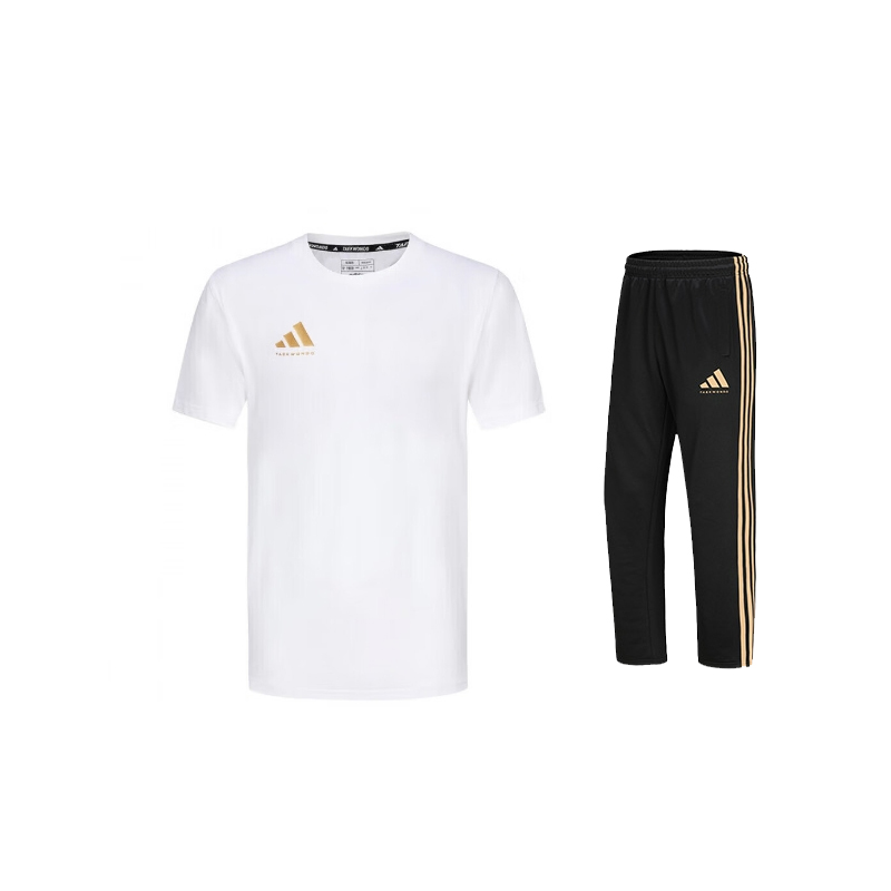 

Тхэквондо повседневный спортивный костюм унисекс+черный gold Adidas, белый/черный золотой