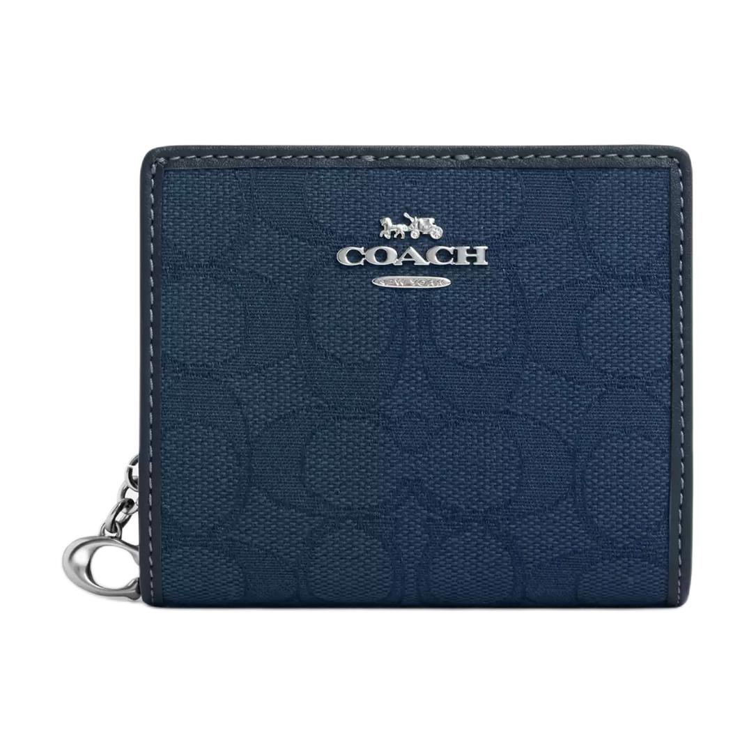 

COACH Кошелёк мини женский из кожи коровы и текстиля серебристый с тёмным денимом