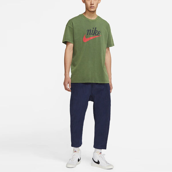 Брюки men's solid color corduroy cone cropped casual pants/trousers navy blue Nike, синий — фото 3