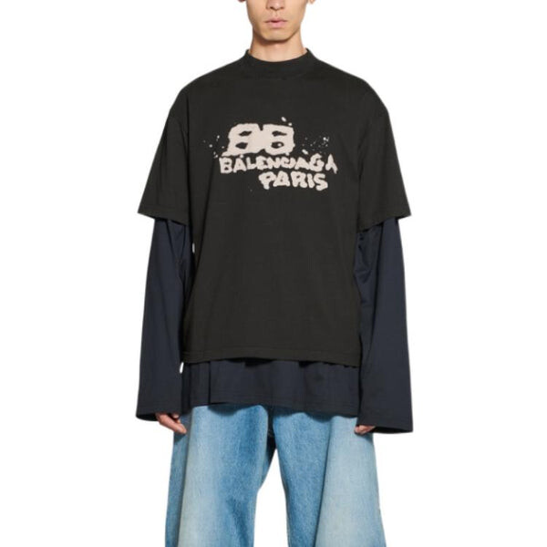 Футболка hand-drawn bb icon t-shirt medium fit 'black' Balenciaga, черный — фото 3