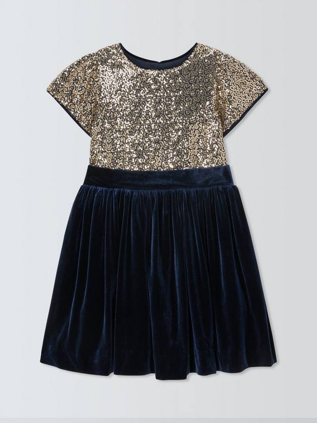 Детское платье для вечеринки из бархата с пайетками John Lewis Heirloom Collection, Navy — фото 3