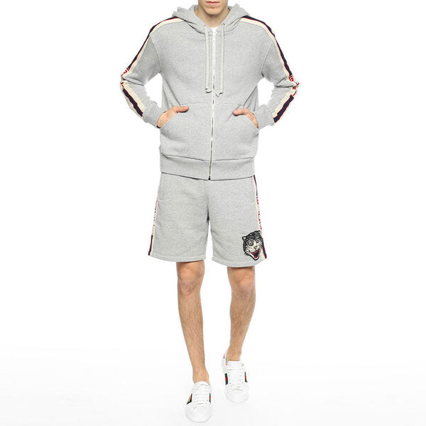 Шорты Gucci men's ss21 tiger head cotton gray shorts, свободная версия, серый — фото 2