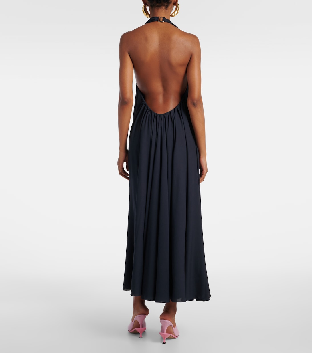 Платье макси Norma из крепа с драпировкой и открытой спиной Jacquemus, Dark Navy — фото 3