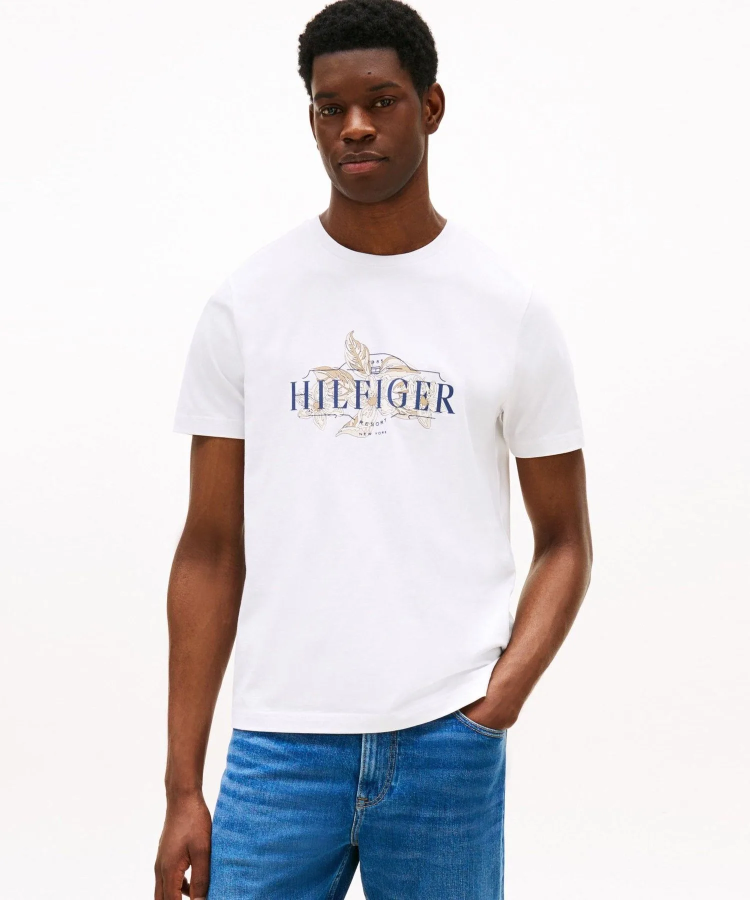 Мужская футболка с тропическим цветочным принтом Tommy Hilfiger белая
