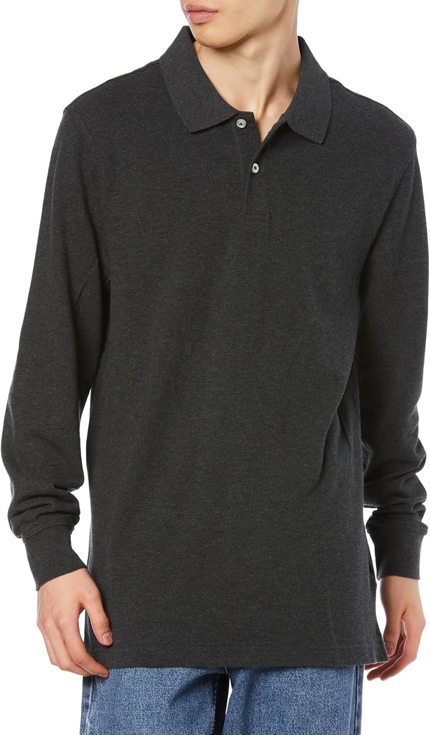 

Мужская хлопковая поло-рубашка пике с длинными рукавами от Amazon Essentials, угольно-вереск