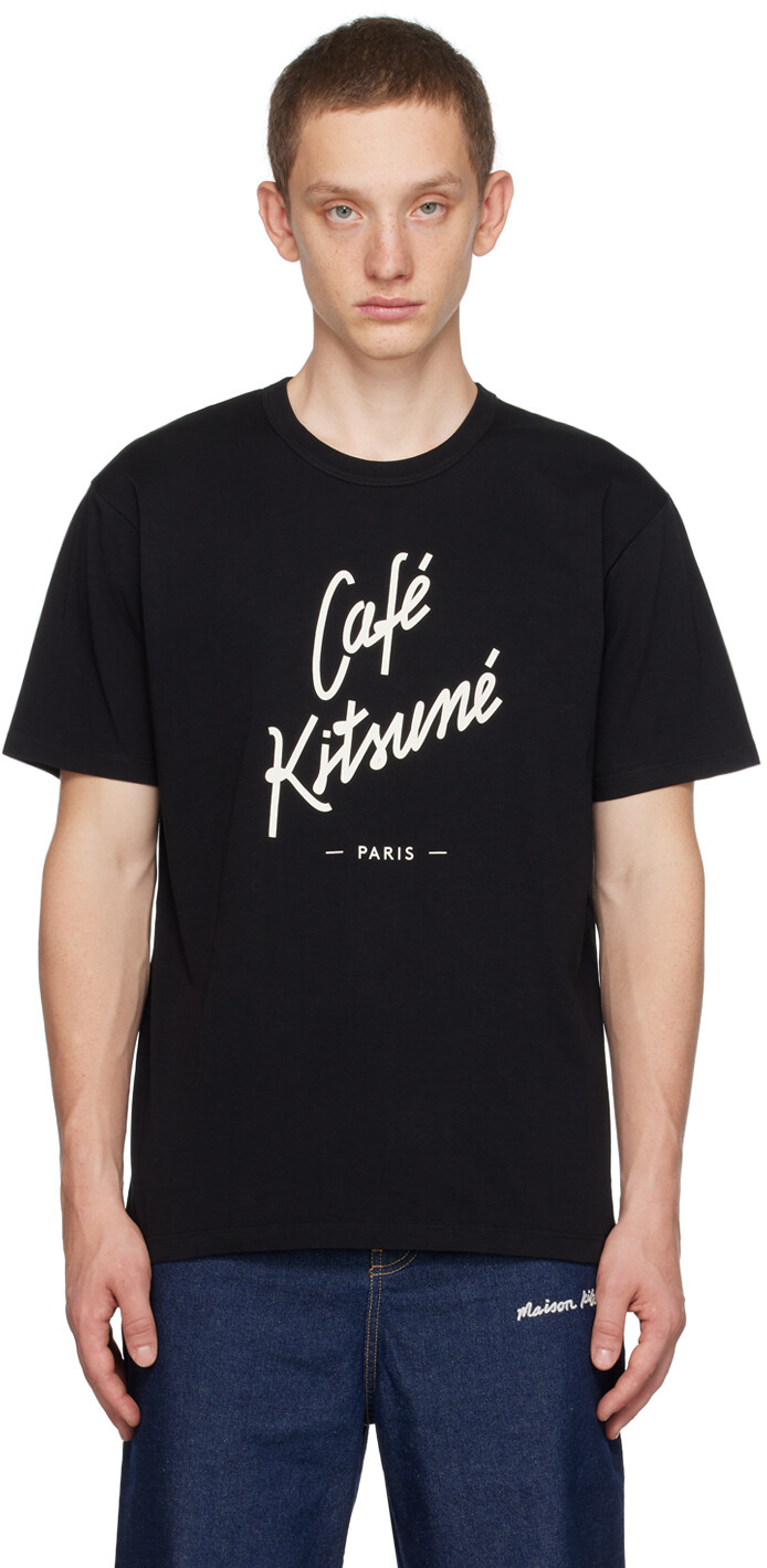 

Черная футболка Cafe Kitsune Maison Kitsune, Черный, Черная футболка Cafe Kitsune Maison Kitsune