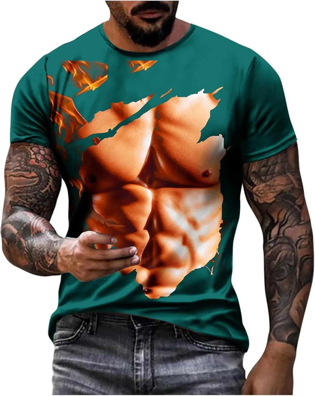 

Футболка с 3D принтом мышц для мужчин, летняя, с коротким рукавом Sdeycui