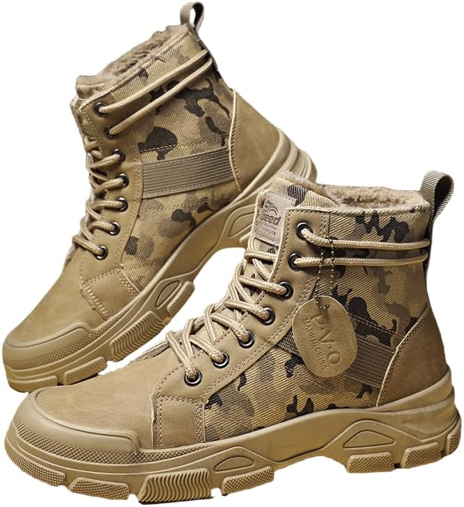 

Тактические камуфляжные ботинки HCHCTRY для мужчин с высоким берцем - прочная обувь для тренировок на открытом воздухе и походов, мотоциклетные ботинки подходят для всех сезонов и доступны в одинарном и бархатном вариантах, хаки