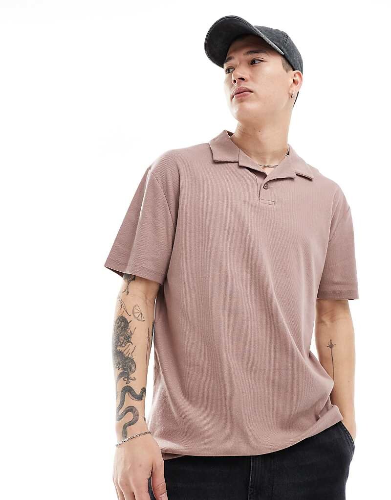 

ASOS DESIGN — Удобная розовая рубашка-поло в рубчик с лацканами