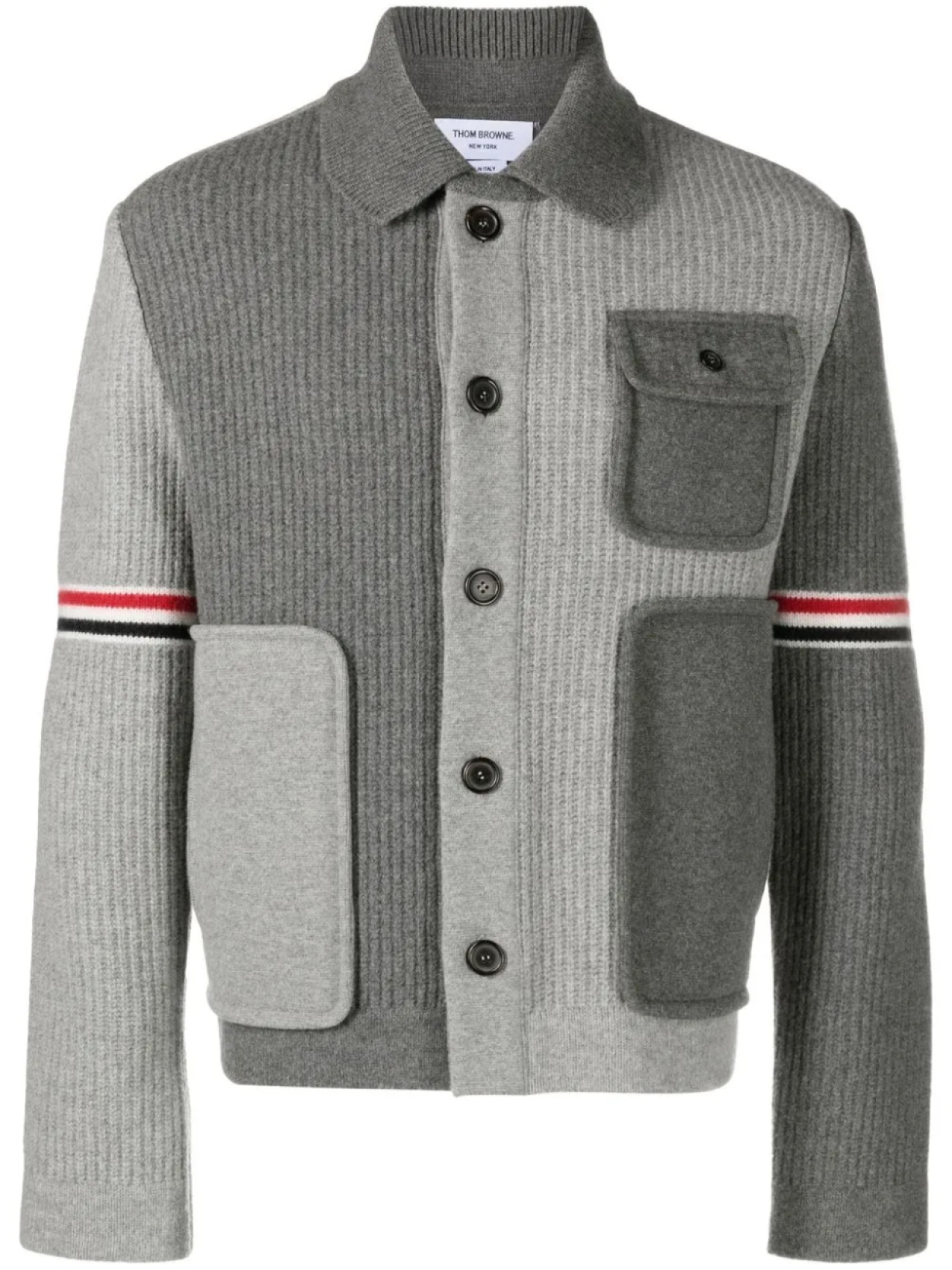 

Thom Browne шерстяной кардиган в технике пэчворк, серый
