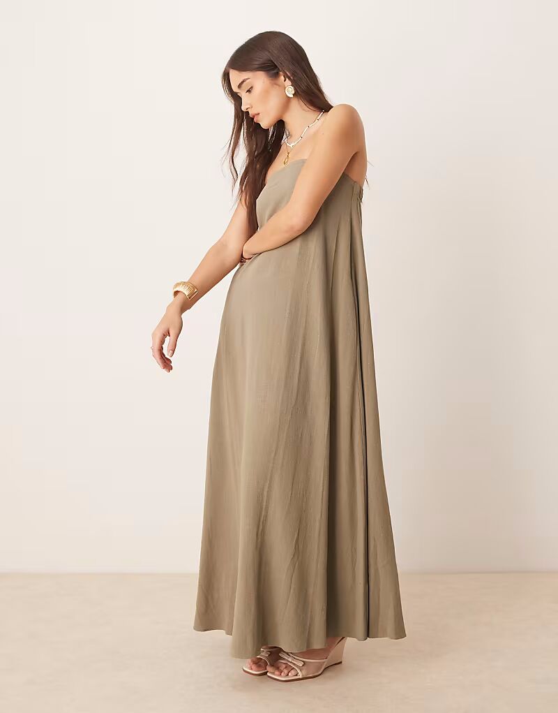 

Длинное платье-бандо цвета хаки из льна от ASOS DESIGN