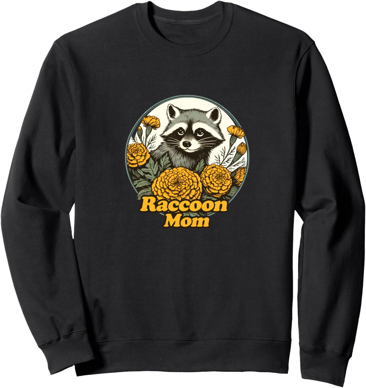 

Толстовка с изображением мамы-енота Raccoon Flowers Retro Bubb, черный