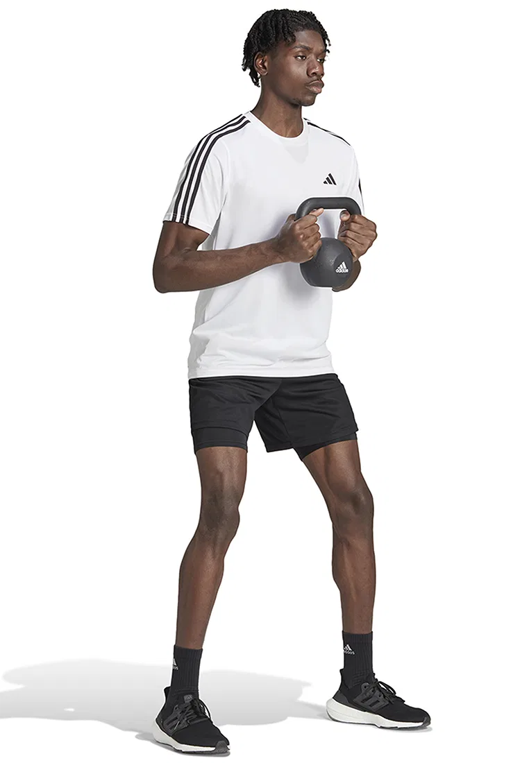 Футболка тренировочная, 3 полоски, Train Essentials, adidas, белый/черный — фото 4