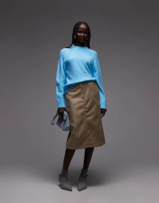 

Синий вязаный джемпер с круглым вырезом и швами реглан ASOS DESIGN