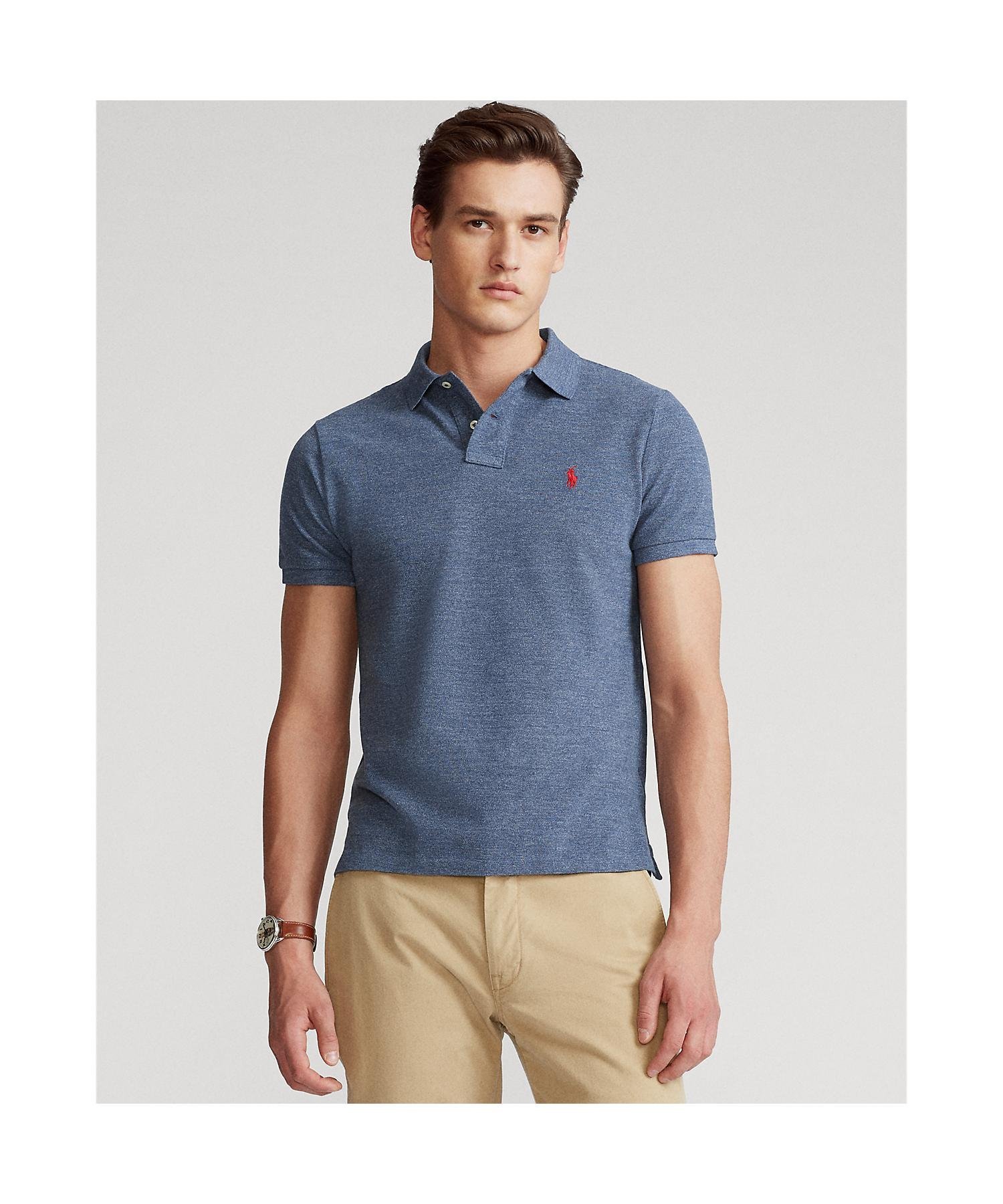 Поло-рубашка из сетчатой ткани приталенного кроя, сшитая. Polo Ralph Lauren, 400 Blue