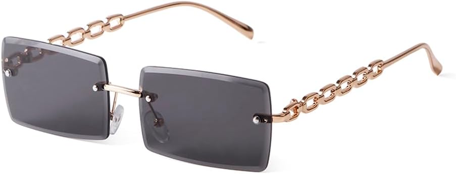 

Модные солнцезащитные очки без оправы прямоугольной формы для женщин, металлические солнцезащитные очки для мужчин, без оправы с серыми градиентными линзами HVTVTLA, C2