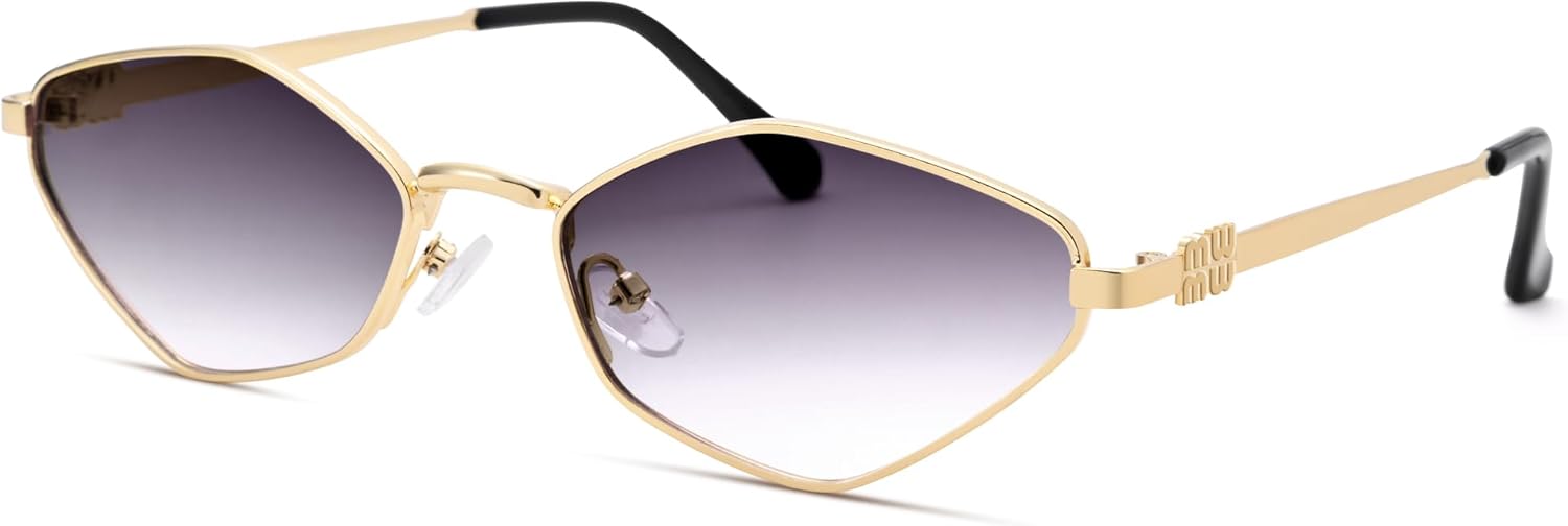 

Ретро-солнцезащитные очки маленького размера для женщин и мужчин - модные солнцезащитные очки в стиле 90-х, металлическая оправа, золотистая оправа, узкие линзы DIMENSIP, A5 Gold / Gradient Grey