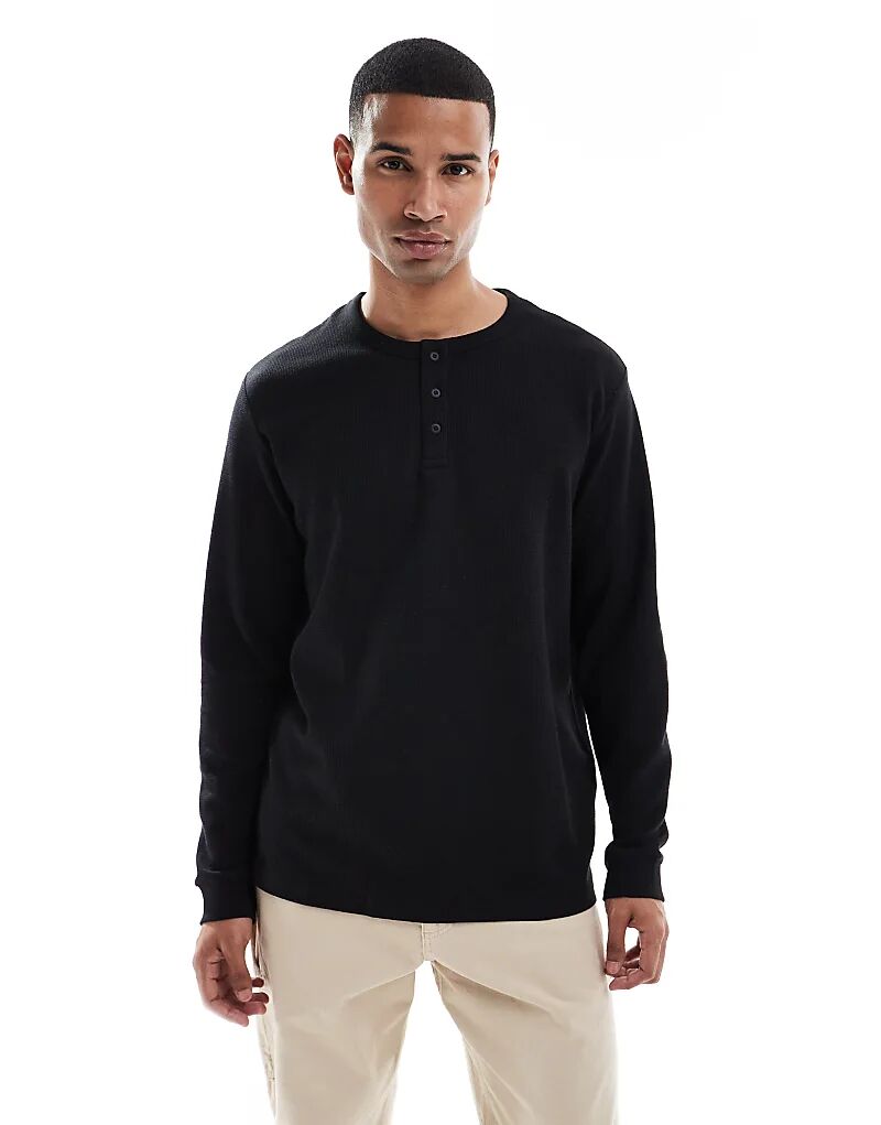 

Текстурированная кофта-хенли Jack & Jones с длинными рукавами черного цвета