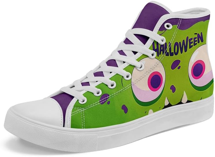 

Высокие кеды AWSOLE Halloween с рисунком тыквы из канвы для мужчин и женщин, модная праздничная обувь унисекс с плоской подошвой, привидение, череп, стильная обувь, белый/зеленый/фиолетовый