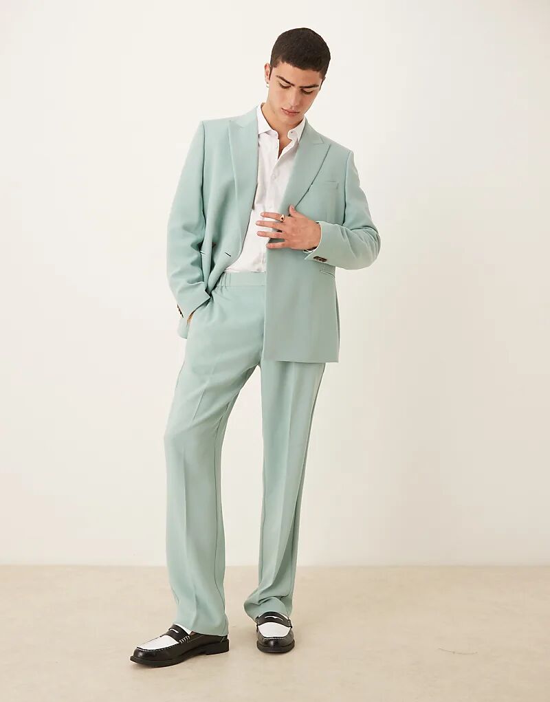 

Прямые брюки ASOS DESIGN из льняного материала синего твила