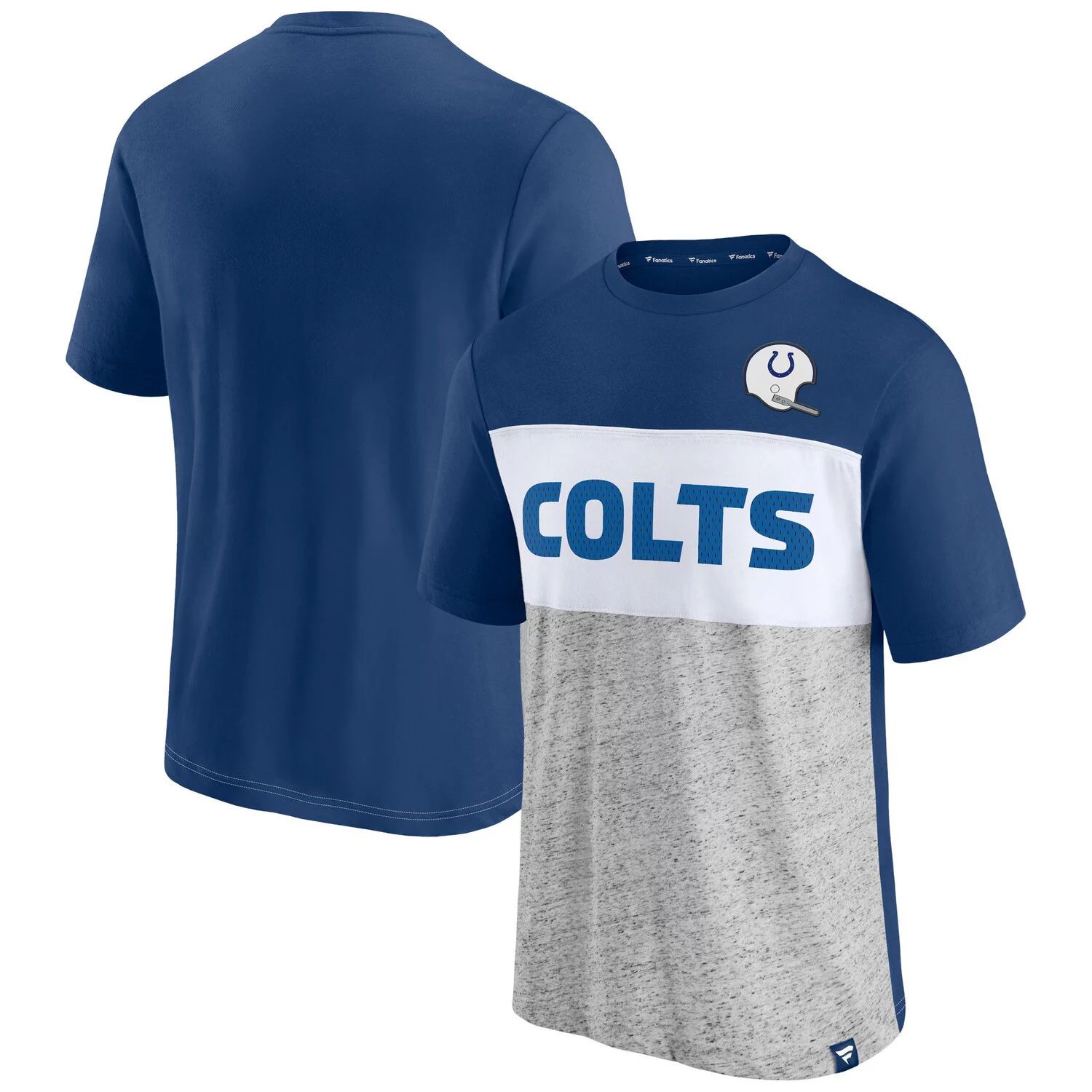 

Мужская футболка Fanatics Royal/Heathered Grey Indianapolis Colts Throwback с цветными блоками