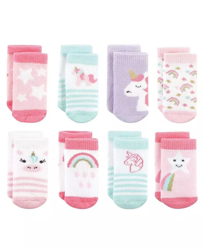 

Хлопковые носки для новорожденных и махровые носки для маленьких девочек, упаковка с единорогом, 8 шт Hudson Baby, розовый