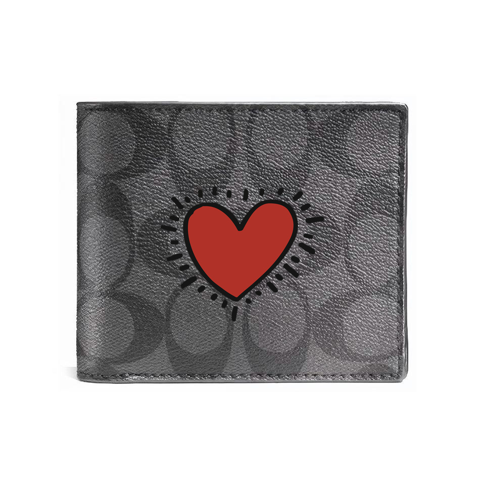 

COACH Кожаный кошелек 3 в 1 для мужчин черный, Red Heart